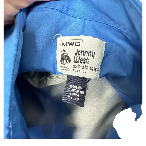 Johnny West Western Men Shirts Blue Size L LS MWG Pearl Snap - Picture 7 of 7